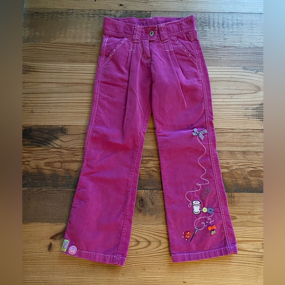Deux par deux girls pink corduroy pants with whimsical detail